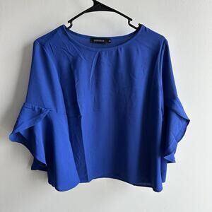 Luxveer Womens Blue Sz Medium 3/4 Ruffle Sleeve Pullover Top